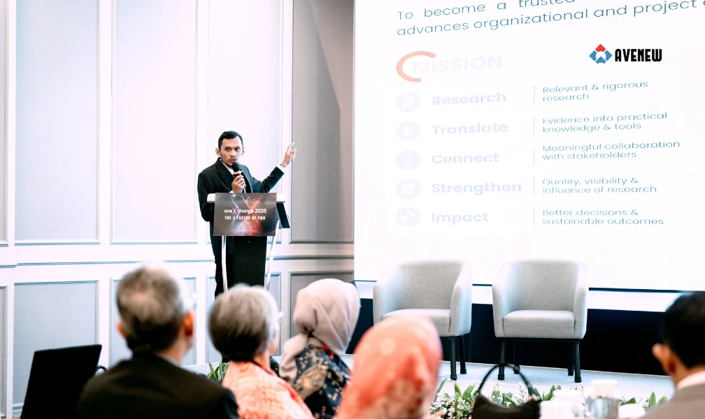 Dr. Ir. Andi Muhammad Ifrad, M.T. menjelaskan fokus domain riset SCOPE di bidang Project, Program, and Portfolio Management pada gelaran AveXchange 2026.